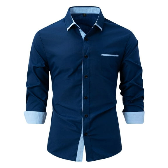 fheaev Dress Shirts For Men Long Sleeve Turn-Down Collar Button Up Blouse Shirts Solid Color Slim Fit Casual Regular Business Formal Dress Shirt