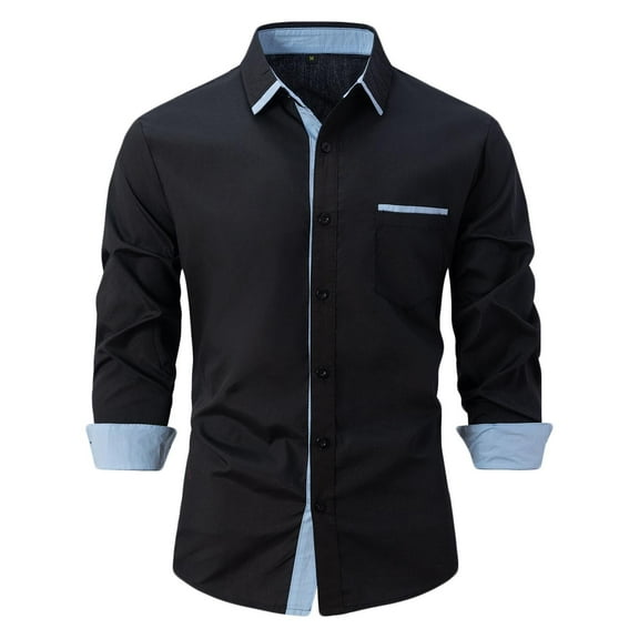 fheaev Dress Shirts For Men Long Sleeve Turn-Down Collar Button Up Blouse Shirts Solid Color Slim Fit Casual Regular Business Formal Dress Shirt