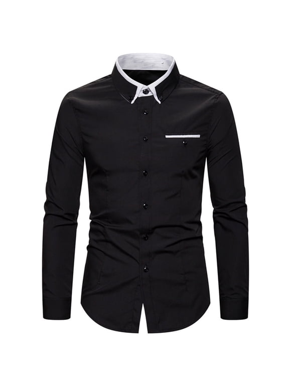 Dress Shirts For Men Long Sleeve Turn-Down Collar Button Up Blouse Shirts Solid Color Slim Fit Casual Regular Business Formal Dress Shirt