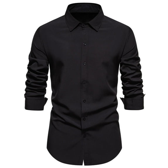 fheaev Dress Shirts For Men Long Sleeve Turn-Down Collar Button Up Shirts Solid Color Slim Fit Casual Regular Business Formal Dress Shirt