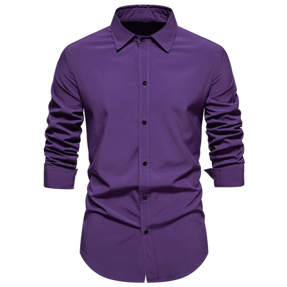 fheaev Dress Shirts For Men Long Sleeve Turn-Down Collar Button Up Shirts Solid Color Slim Fit Casual Regular Business Formal Dress Shirt