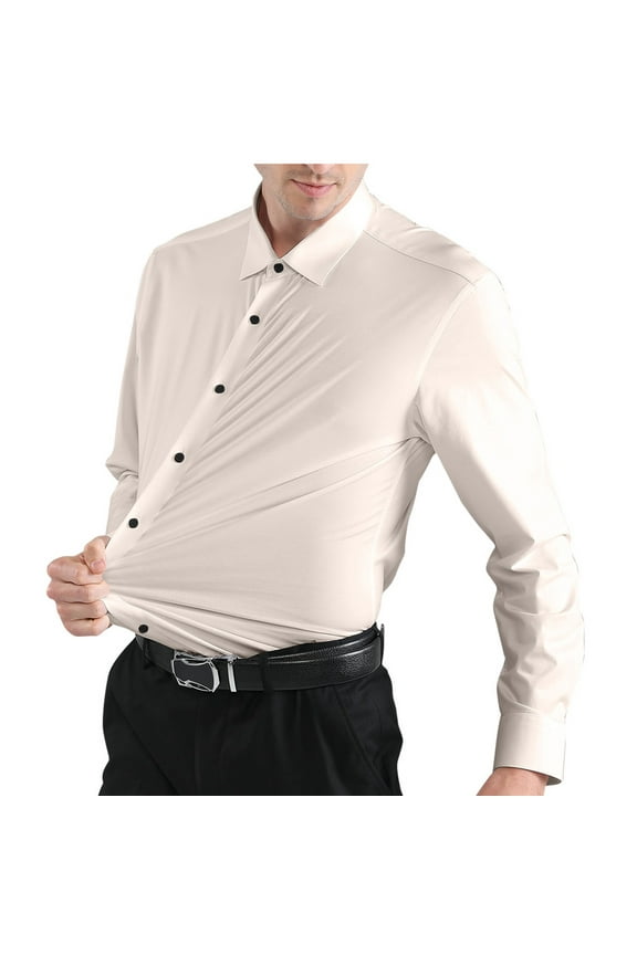 Dress Shirts For Men Long Sleeve Turn-Down Collar Button Up Shirts Solid Color Slim Fit Casual Regular Business Formal Dress Shirt