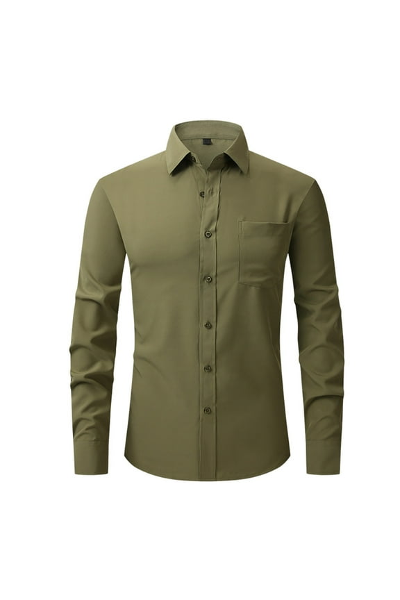 Dress Shirts For Men Long Sleeve Turn-Down Collar Button Up Shirts Solid Color Slim Fit Casual Regular Business Formal Dress Shirt
