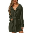 thumbnail image 1 of fheaev Fleece Robe for Women Double-Sided Plush Winter Thickened Collar Long Sleeve Nightgown with Pockets Warm Bathrobe Army Green,M, 1 of 5