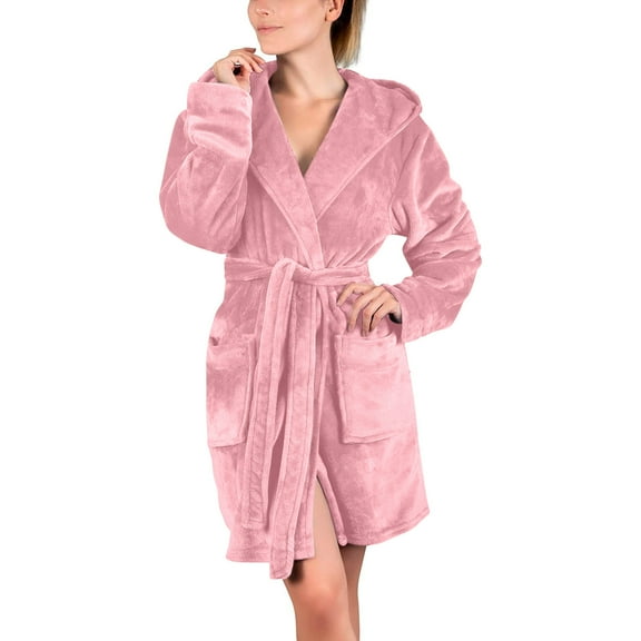 fheaev Fleece Robes For Women Winter Plush Warm Bathrobes Household Clothes Comfy Soft Nightgown Thickened Spa Long Robe House Coat Sleepwear Housecoat With Pockets Belts