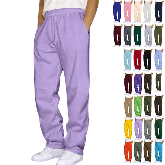 fheaev Plus Size Fleece Sweatpants for Men with Pockets Drawstring Elastic Waist Athletic Outdoor Running Joggers Casual Open Bottom