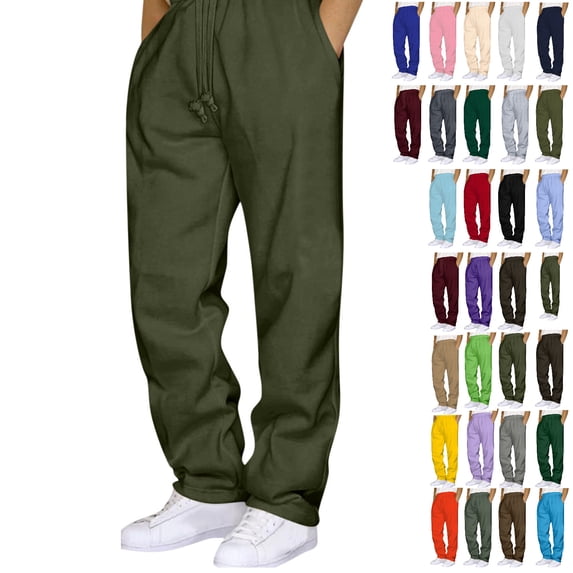 fheaev Plus Size Fleece Sweatpants for Men with Pockets Drawstring Elastic Waist Athletic Outdoor Running Joggers Casual Open Bottom