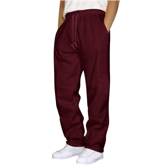 fheaev Fleece Sweatpants for Men Open Bottom Workout Pants with Pockets Adjustable Drawstring Waistband Athletic Running Pants Heavyweight Straight Leg Joggers Loose Fit Casual Workout Pants