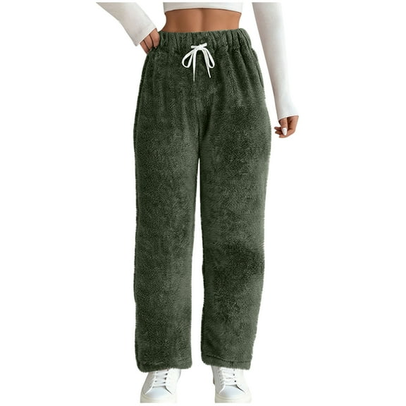 fheaev Fleece Sweatpants for Women High Waisted Drawstring Elastic Waist Jogging Pants Straight Wide Leg Pants Thick Thermal Trousers with Pockets Casual Baggy Jogger Pants Winter Clothes