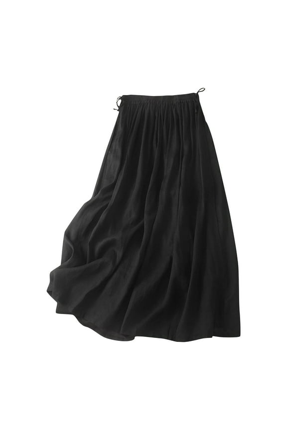 Flowy Boho Skirt for Women Summer Cotton Linen Swing A Line Pleated Maxi Skirt Casual Elastic High Waist Beach Vacation Holiday Long Skirts
