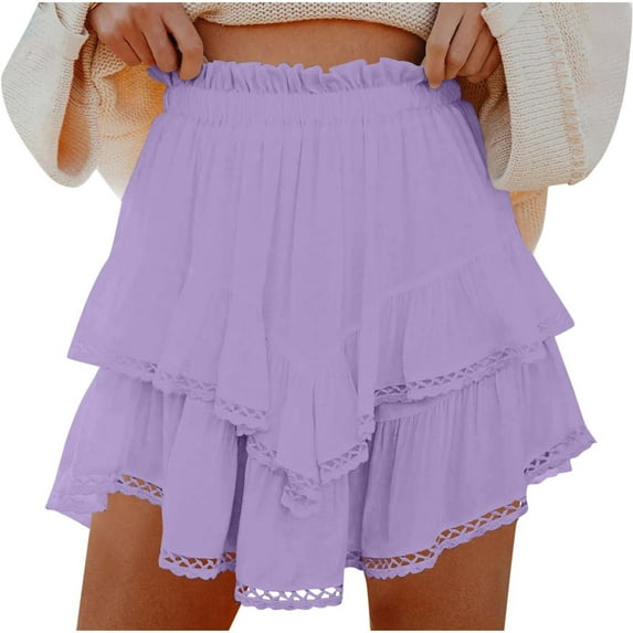 fheaev Flowy Shorts for Women Boho Ruffled Tiered Skorts High Waist Mini Skirts Tennis Comfy Shorts Solid Color Summer Pleated Athletic Skirt
