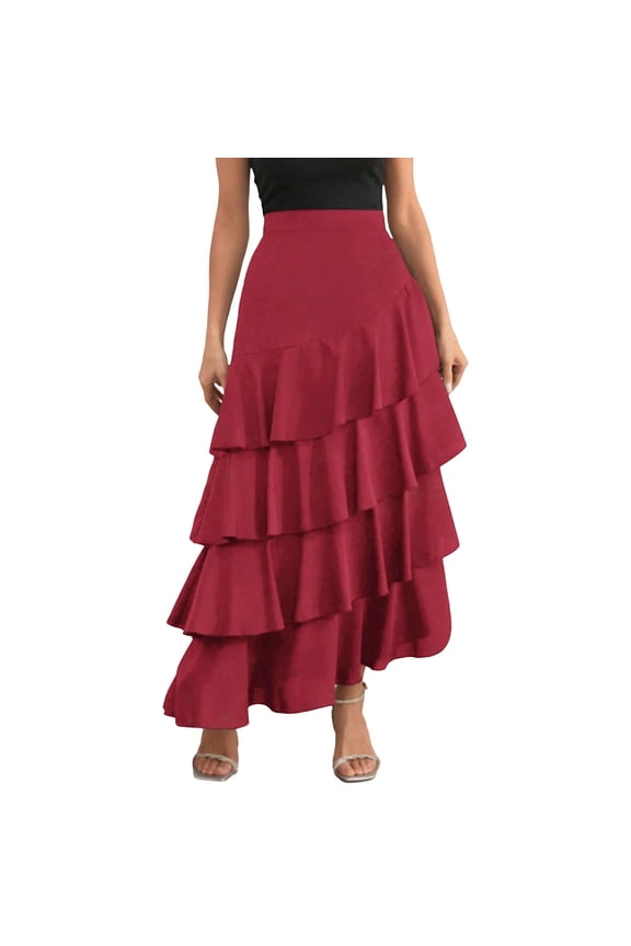 Flowy Skirts for Women Casual Summer Irregular Hemline Solid A-Line Ankle Skirt Trendy Club Going Out Outfits