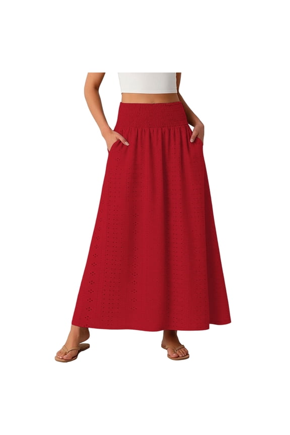 Flowy Skirts for Women High Waist Embroidered Hollow Out Maix A-Line Long Skirt Casual Going Out Outfits