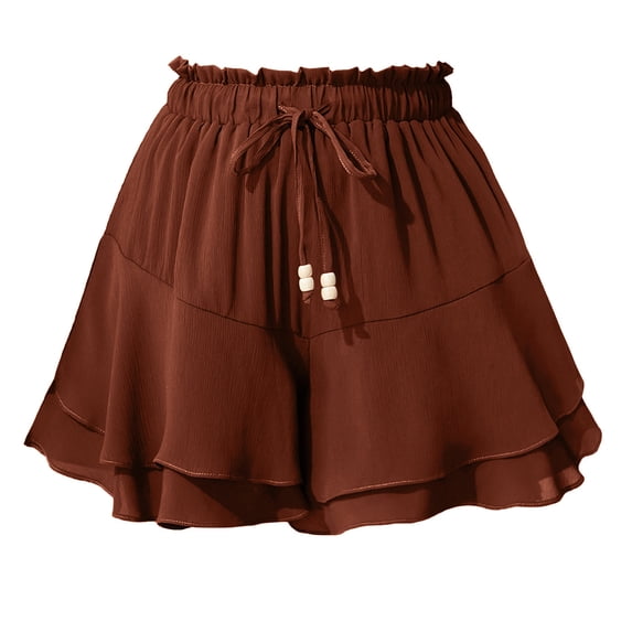fheaev Flowy Skirts for Women Solid High Elastic Pleated Layered Cake Skirt Casual Drawstring Boho A-Line Mini Skirts