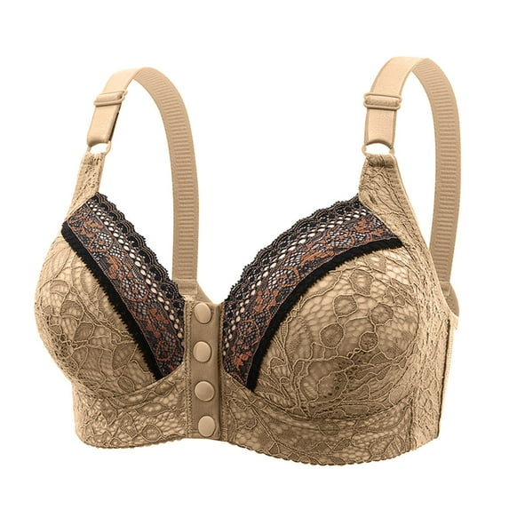 fheaev Front Button Closure For Women Snap Front Bra Full Coverage No Underwire Everyday Bra Support Gathering Bra With Adjustable Straps Wirefree Front Buckle Corset Bra