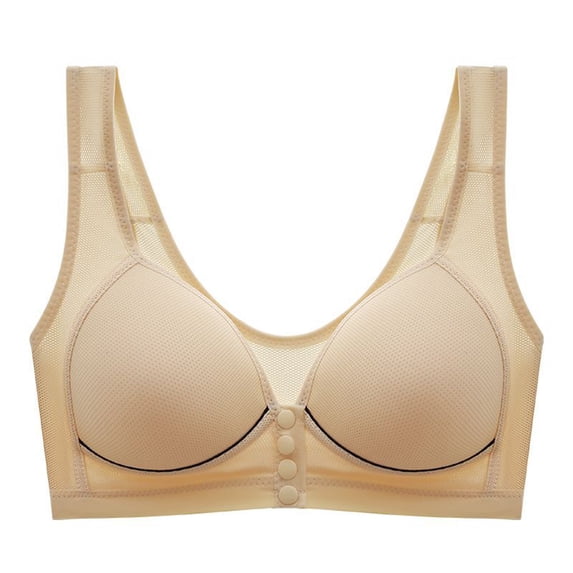 fheaev Front Button Closure For Women Snap Front Bra Full Coverage No Underwire Everyday Bra Support Gathering Bra With Adjustable Straps Wirefree Front Buckle Corset Bra