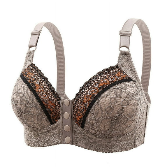 fheaev Front Button Closure For Women Snap Front Bra Full Coverage No Underwire Everyday Bra Support Gathering Bra With Adjustable Straps Wirefree Front Buckle Corset Bra