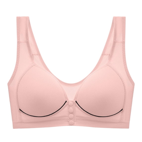 fheaev Front Button Closure For Women Snap Front Bra Full Coverage No Underwire Everyday Bra Support Gathering Bra With Adjustable Straps Wirefree Front Buckle Corset Bra