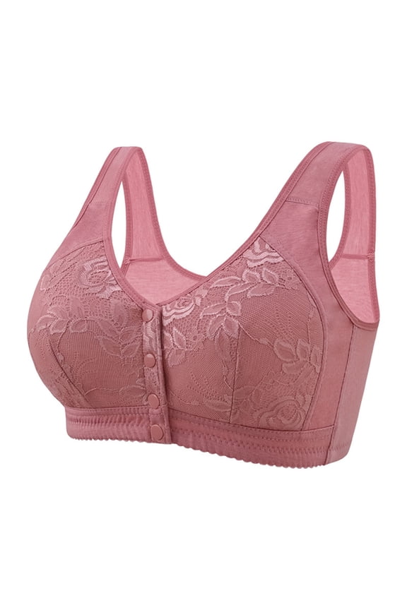 Front Closure Bra For Women No Underwire Plus Size Full Coverage Bras Full-Freedom Convenient Front Snap Bras Post Surgery Comfort Front Button Bra Minimizer Bra Wireless Everyday Bras