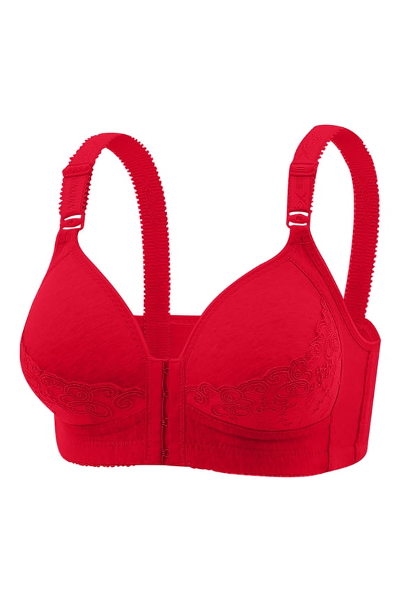 Front Closure Bras For Women Full-Freedom Full Coverage No Underwire Adjustable Shoulder Strap Wireless Snap Closing Everyday Bra Cotton Sleep Bras Older Women Front Buckle Corset Bra