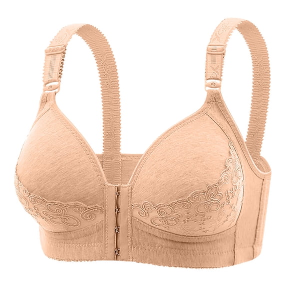 fheaev Front Closure Bras For Women Full-Freedom Full Coverage No Underwire Adjustable Shoulder Strap Wireless Snap Closing Everyday Bra Cotton Sleep Bras Older Women Front Buckle Corset Bra