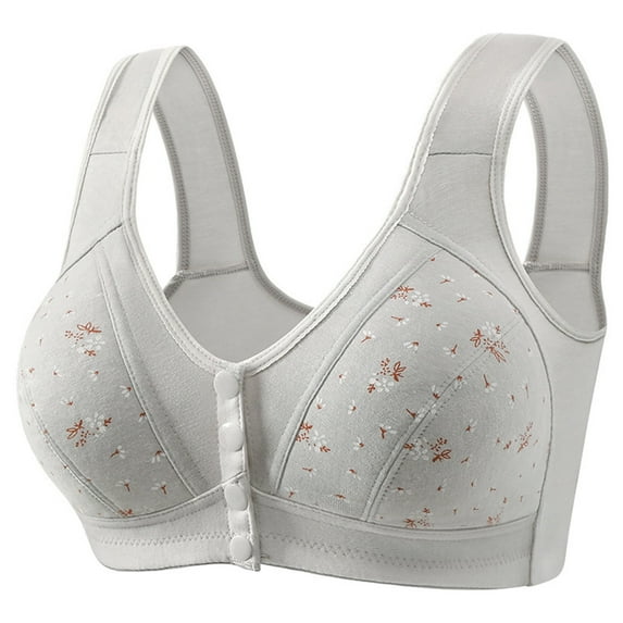 fheaev Front Closure Bras For Women Plus Size Full Coverage No Underwire Comfort Wireless Snap Closing Convenient Everyday Bra Front Button Bras Older Women Front Buckle Corset Bra