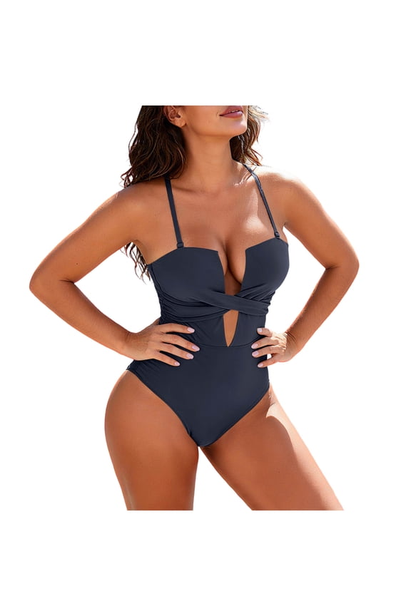 Full Piece Swimsuit for Women Deep V Cut Out Monokini High Cut Cheeky One-Piece Design Padded Push Up Summer Vacation Pool Party Swimwear