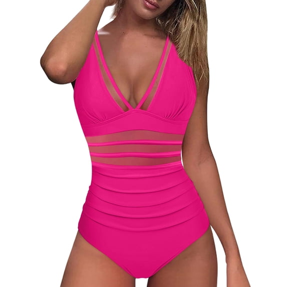 fheaev Full Piece Swimsuit for Women Deep V High Cut Waist Cutout Monokini Cheeky Padded Push Up Swimsuit One-Piece Design Summer Beach Swimwear