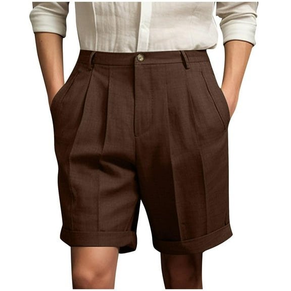 fheaev Golf Dress Shorts for Men Solid Color Button Zipper Casual Summer Beach Shorts Flat Front Shorts for Work Casual