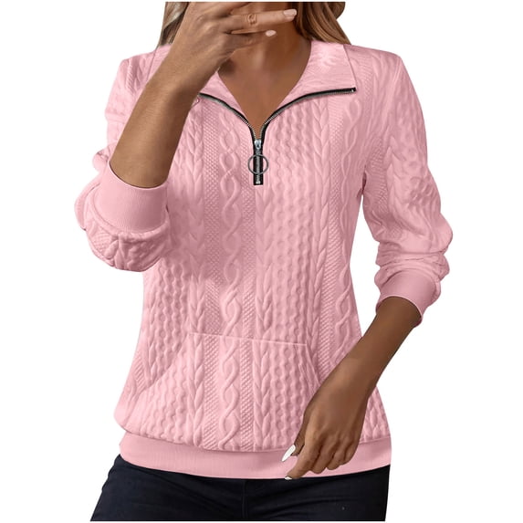 fheaev Half Zip Sweater for Women Casual Loose Long Sleeve V Neck Collared Ribbed Knit Jumper Tops Fall Winter Trendy Casual Oversized Fit Pullovertop