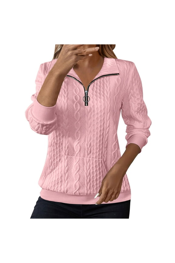 Half Zip Sweater for Women Casual Loose Long Sleeve V Neck Collared Ribbed Knit Jumper Tops Fall Winter Trendy Casual Oversized Fit Pullovertop