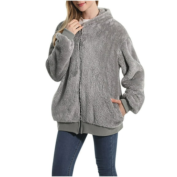 fheaev Hoodie Coat for Women Tunic Sweatshirt Comfortable Color Zippered Cardigan Hoodie Open Front Cardigan Plus Size Casual Fleece Outwear Jackets With Pockets