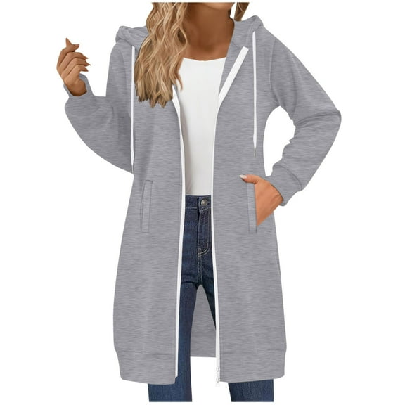fheaev Hoodies for Women Casual Fashion Oversized Tunic Sweatshirts Comfortable Fall Winter Coat Two-Way Zipper Hoodie Womens Long Fleece Sweatshirt with Pockets