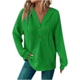 thumbnail image 1 of fheaev Hoodies for Women Waffle Knit Long Sleeve Drawstring Button V Neck Casual Pullover Sweatshirt Hooded Pullover Tops Trendy Sweatshirt Blouses for Fall 2025, 1 of 7