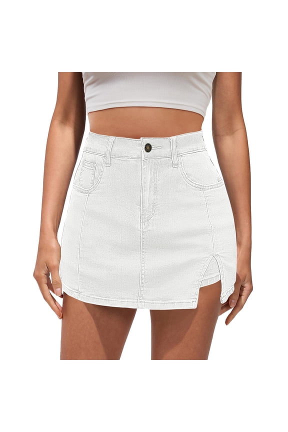 Jean Skorts for Women High Waisted Trendy Slit Stretchy Denim Mini Skirt with Shorts Casual Summer Wear