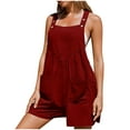 thumbnail image 1 of fheaev Jumpsuits for Women Casual Button Sleeveless Cold Shoulder Suspender Strap Rompers Boho Wide Leg Shorts Rompers Wide Leg Pants with Pockets One Piece Overalls Dressy Treny Outfits Clothes, 1 of 7