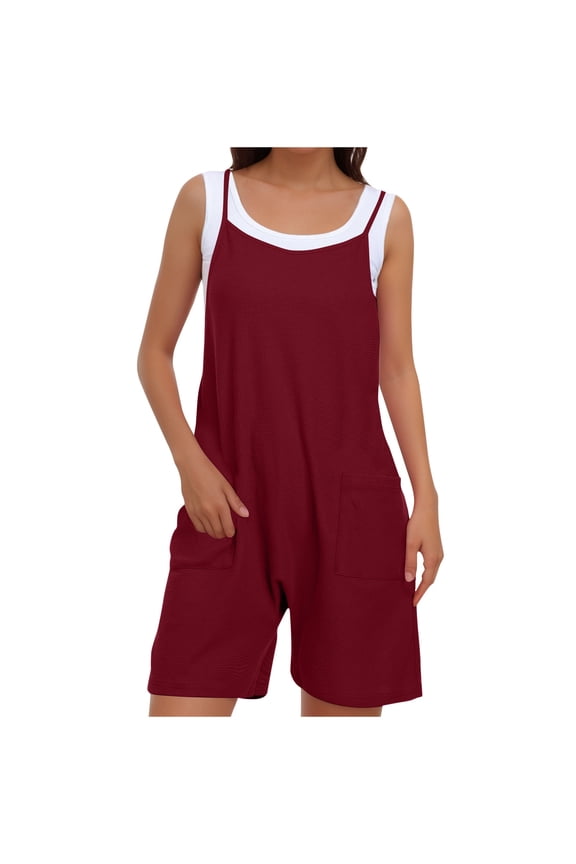 Jumpsuits for Women Casual Summer Rompers Sleeveless Romper Loose Spaghetti Strap Shorts Overalls One Piece Beach Jumpers with Pockets 2025 Clothes