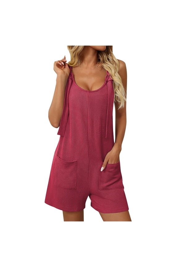 Jumpsuits for Women Casual Summer Rompers Sleeveless Romper Loose Spaghetti Strap Shorts Overalls One Piece Beach Jumpers with Pockets 2025 Clothes