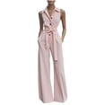 thumbnail image 1 of fheaev Jumpsuits for Women Elegant Collared Button Lace-Up Wide Leg Loose Fit with Pockets Office Business Outfits Pink XL, 1 of 6