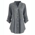 thumbnail image 1 of fheaev Womens Plus Size Lace Trim Tunic Tops V Neck Button Down Roll Up Sleeve Casual Office Work Blouse for Leggings, 1 of 5