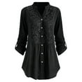 thumbnail image 1 of fheaev Womens Plus Size Lace Trim Tunic Tops V Neck Button Down Roll Up Sleeve Casual Office Work Blouse for Leggings, 1 of 1