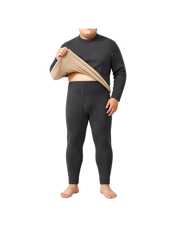 Large-Size Warm Undergarments For Men Fleece Lined Lamb Mock Neck Top And Pants Winter Cold Weather Wear Dark Gray,L