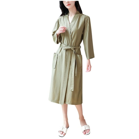 fheaev Lightweight Robes For Women Waffle Bathrobe Soft Fast-Drying Unisex Couple Loungewear Hotel Robe House Dress Loungewear Long Nightgown With Pockets