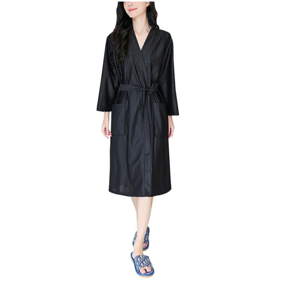 fheaev Lightweight Robes For Women Waffle Bathrobe Soft Fast-Drying Unisex Couple Hotel Robe House Dress Long Nightgown With Pockets