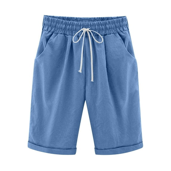 fheaev Summer Bermuda Shorts for Women Plus Size High Waisted Knee Length Drawstring with Pockets Casual Walking Exercise Wear
