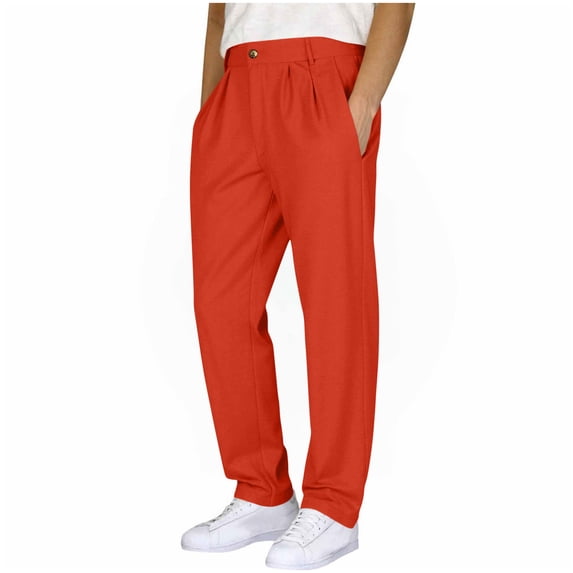fheaev Linen Dress Pants for Men Casual Pleated Front Slim Fit Pants Solid Color Classic Fit Work Pants with Double Pocket Trousers for Office