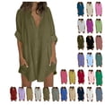 thumbnail image 1 of fheaev Long Button Down Shirts for Women Casual Loose Long Sleeve Solid Tunics With Pockets to Wear With Leggings, 1 of 5