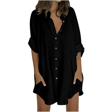 fheaev Long Shirts For Women Oversized Button Down Shirts Casual Loose Long Sleeve Solid Lapel Tunics Top Long Blouses Tops With Pockets Long Shirts To Wear With Leggings