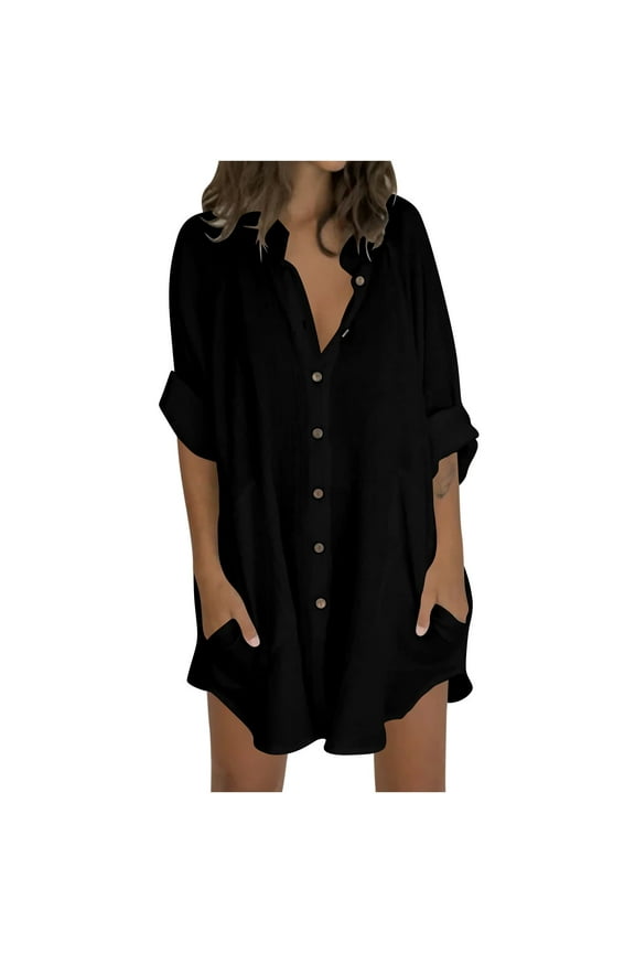 Long Shirts For Women Oversized Button Down Shirts Casual Loose Long Sleeve Solid Lapel Tunics Top Long Blouses Tops With Pockets Long Shirts To Wear With Leggings