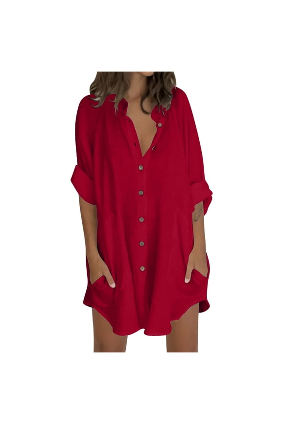 Long Shirts For Women Oversized Button Down Shirts Casual Loose Long Sleeve Solid Lapel Tunics Top Long Blouses Tops With Pockets Long Shirts To Wear With Leggings
